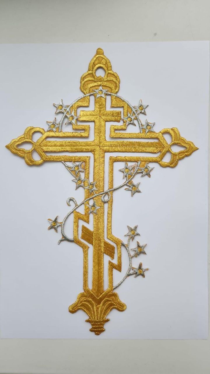 Р0315 ТЕРМОАППЛИКАЦИЯ КРЕСТ ПРАВОСЛАВНЫЙ ЗОЛОТО/СЕРЕБРО